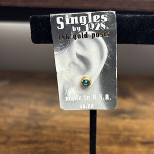 1928 14k Gold Post Earring with Blue Accent